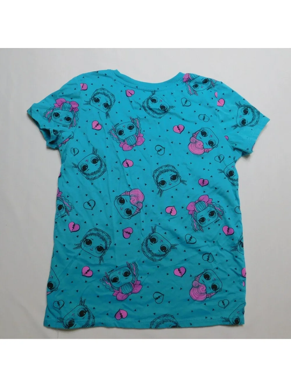 L.O.L. Surprise Girls Teal Blue Graphic T Shirt Size M 7/8 Rocker Doll Hearts